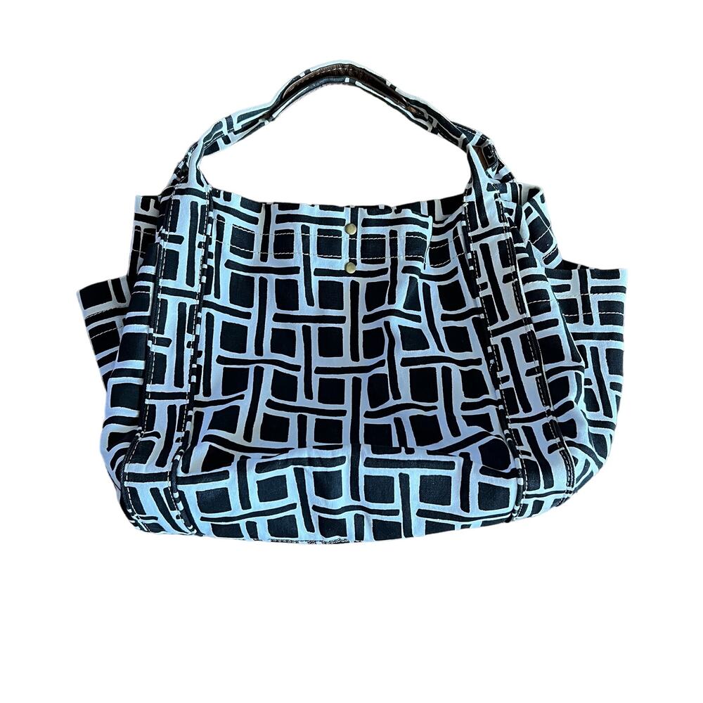 Merona Cotton Tote Bag Black and White Geometric Print - Picture 8 of 12